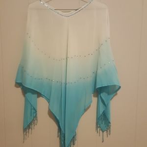 Blue bead embellishment sheer poncho